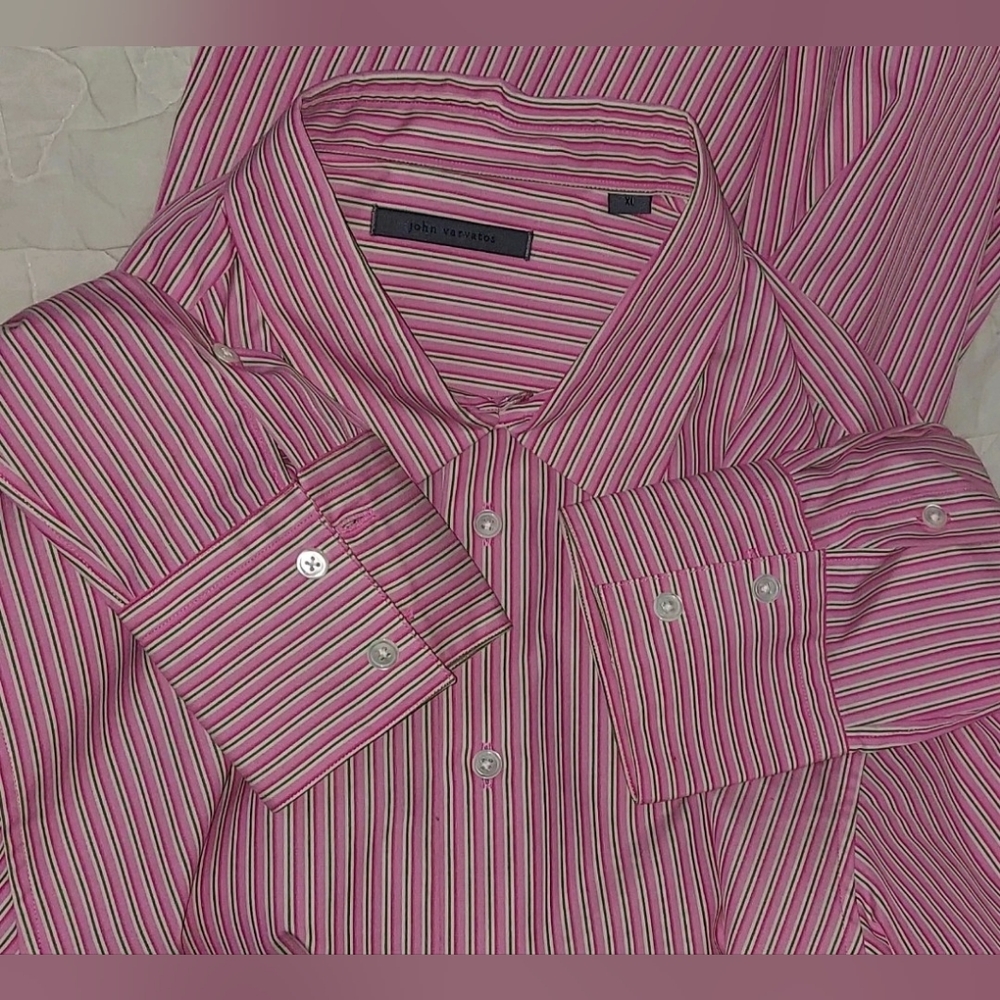 JOHN VARVATOS MEN'S MULTICOLOR STRIPED COTTON LONG SLEEVE SHIRT SIZE  XL NWOT